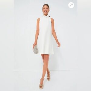 Tuckernuck Ivory Blythe Bow Ruffle Sleeveless Preppy Mini Dress Size M